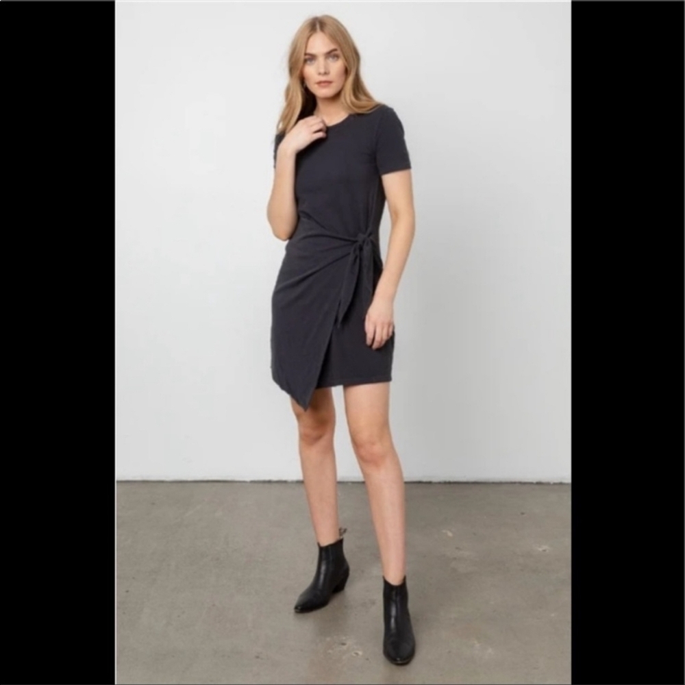 Rails Edie Wrap Crewneck Cotton T-shirt Dress Black - M